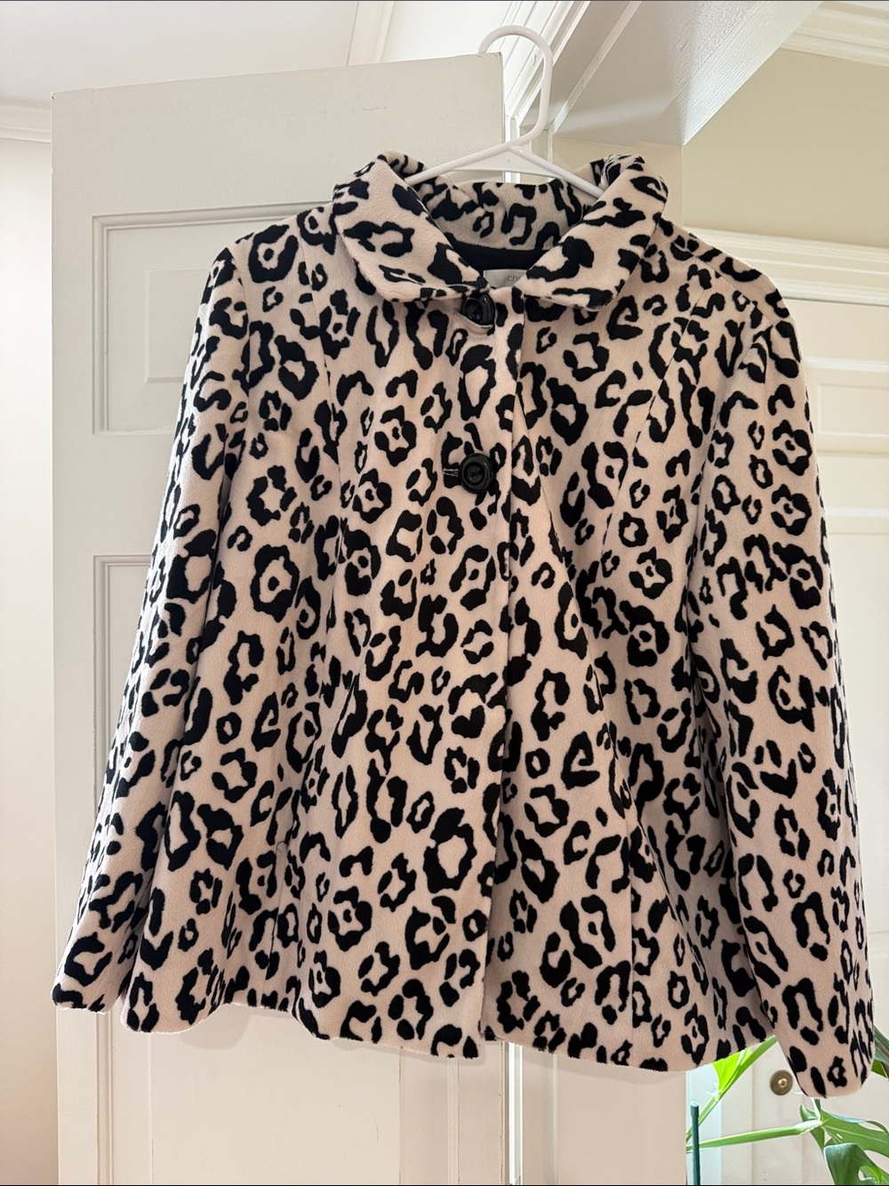 Chico's Beige and Black Leopard-Print Button Front Cape
